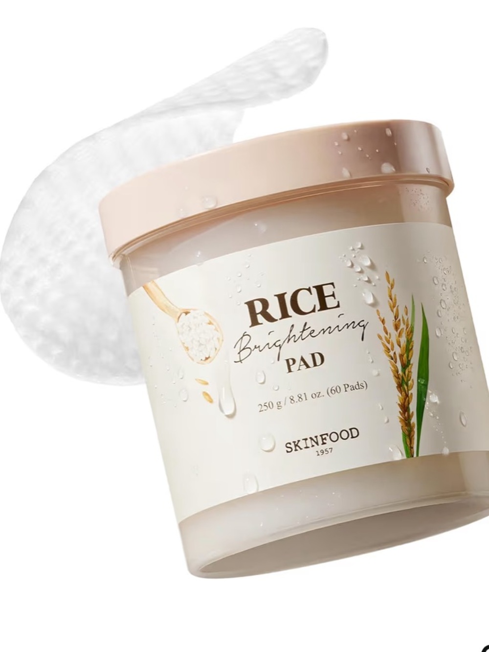 SKINFOOD Rice Brightening Toner Pad, 48 Hours Rice Water 8.81 oz(60 Pads)